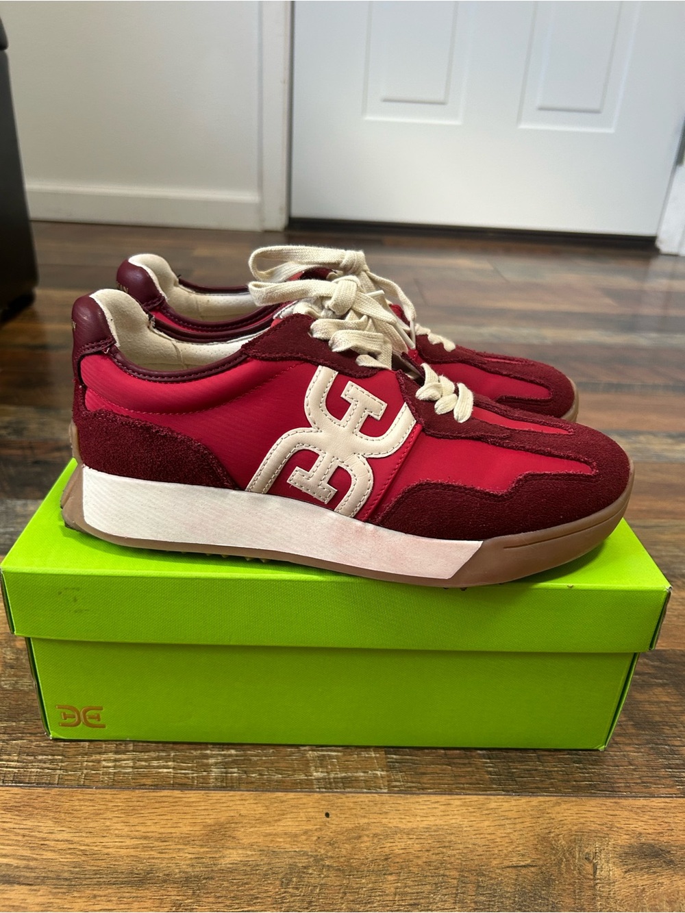 Sam Edelman Burgundy & Cream Athletic Sneakers